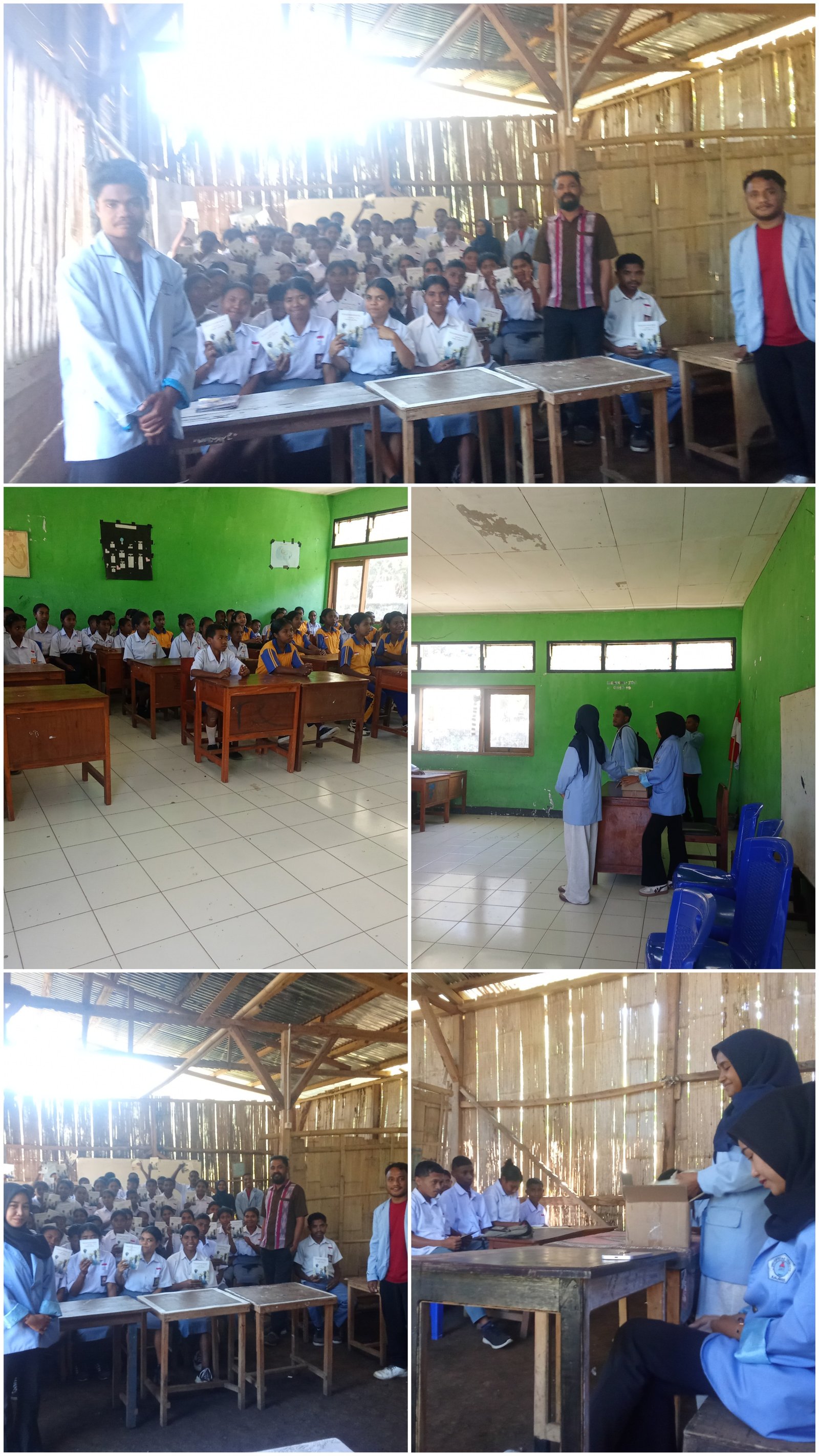 Mahasiswa KBPM untrib membagikan buku bacaan kepada siswa Smp negeri padang Alang dan SMA negeri restorasi Padang Alang