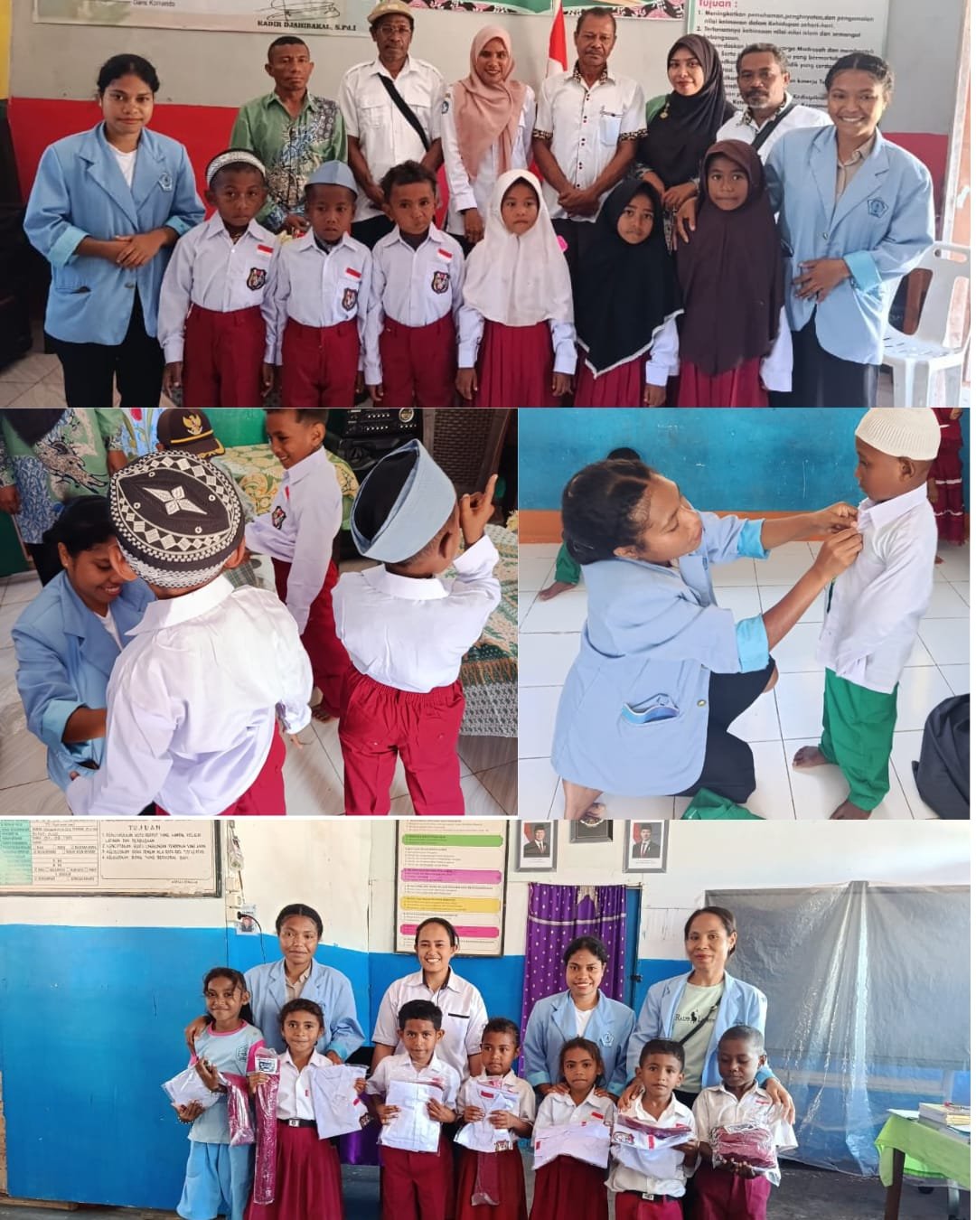 Mahasiswa KBPM Bersama Aparat Desa Maru Melakukan Kegiatan Pembagian Baju di SD Inpres Pura, MIS Darusalam Timoabang, dan Kober Darusalam Timoabang