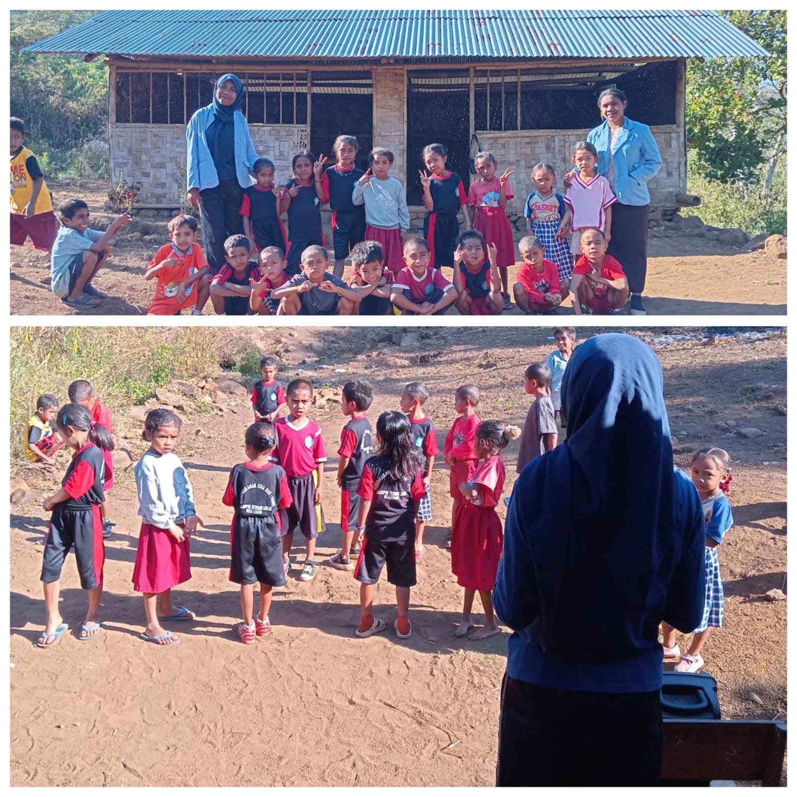 Mahasiswa KBPM Desa Lekom melakukan belajar dan kegiatan senam pagi  bersama siswa/i di SD Inpres Lekom