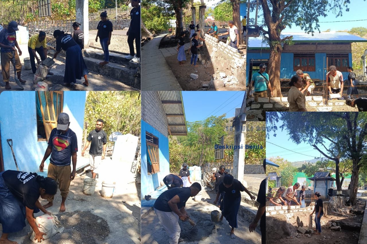 Peserta Mahasiswa KBPM Melakukan Kegiatan Kerja Bakti di Kantor Desa Maru