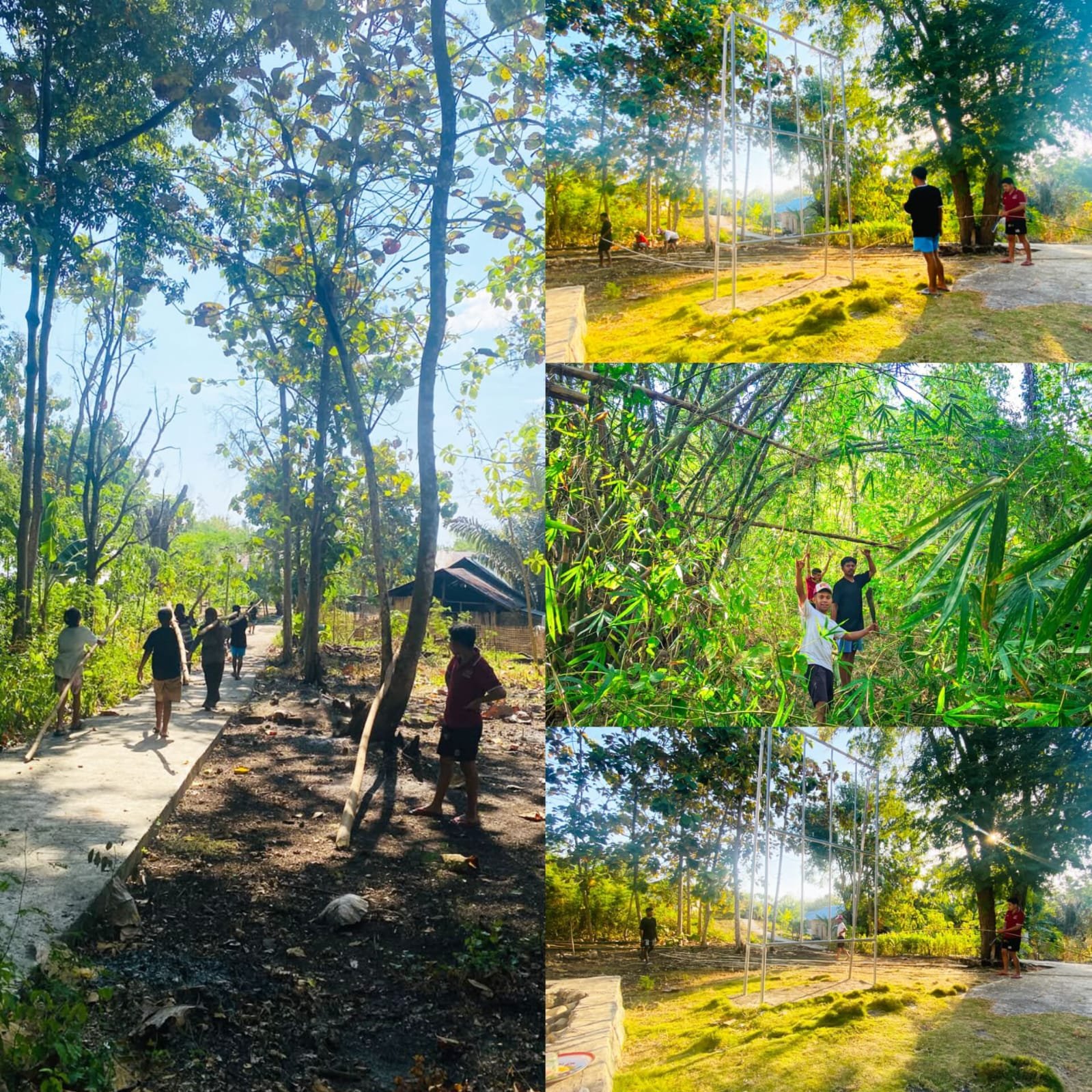 MAHASISWA KBPM UNTRIB BEKERJA SAMA DENGAN PEMERINTAH DESA MADAR MENGAMBIL KAYU DAN BAMBU UNTUK MEMBUAT PAGAR KANTOR DESA