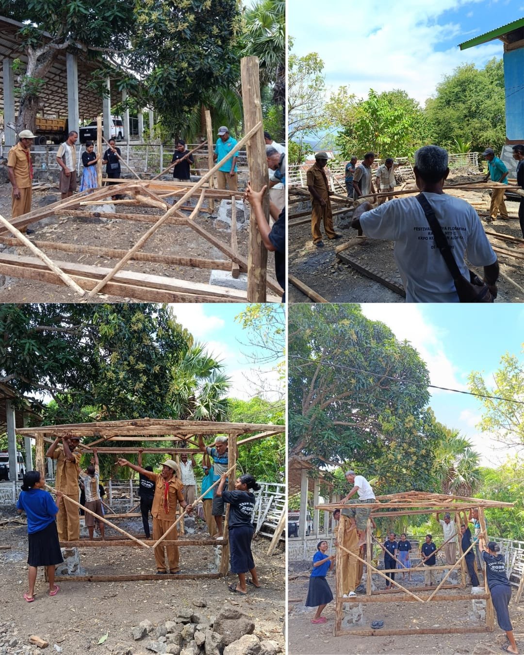 Proses Mendirikan Lopo, Mahasiswa KBPM, Masyarakat, Aparat Desa Maru Perkuat Semangat Gotong Royong