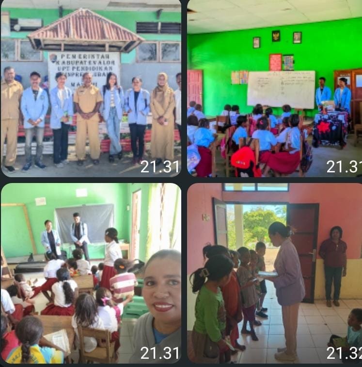 Mahasiswa KBPM UNTRIB Desa Luba Membantu membagikan Buku ke anak anak TK, SD, dan SMP