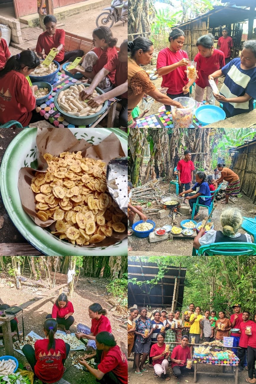 Mahasiswi desa lawahing membuat keripik pisang di kampung tabolang Dusun II