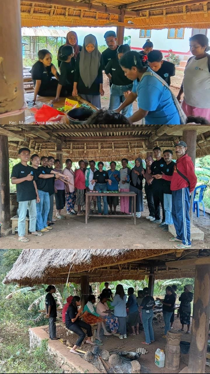 Mahasiswa KBPM Desa Kamaifui Bersama Ibu-ibuTenaga kerja Desa Membuat Sabun Mandi Herbal Berbahan Dasar Daun Mimba.