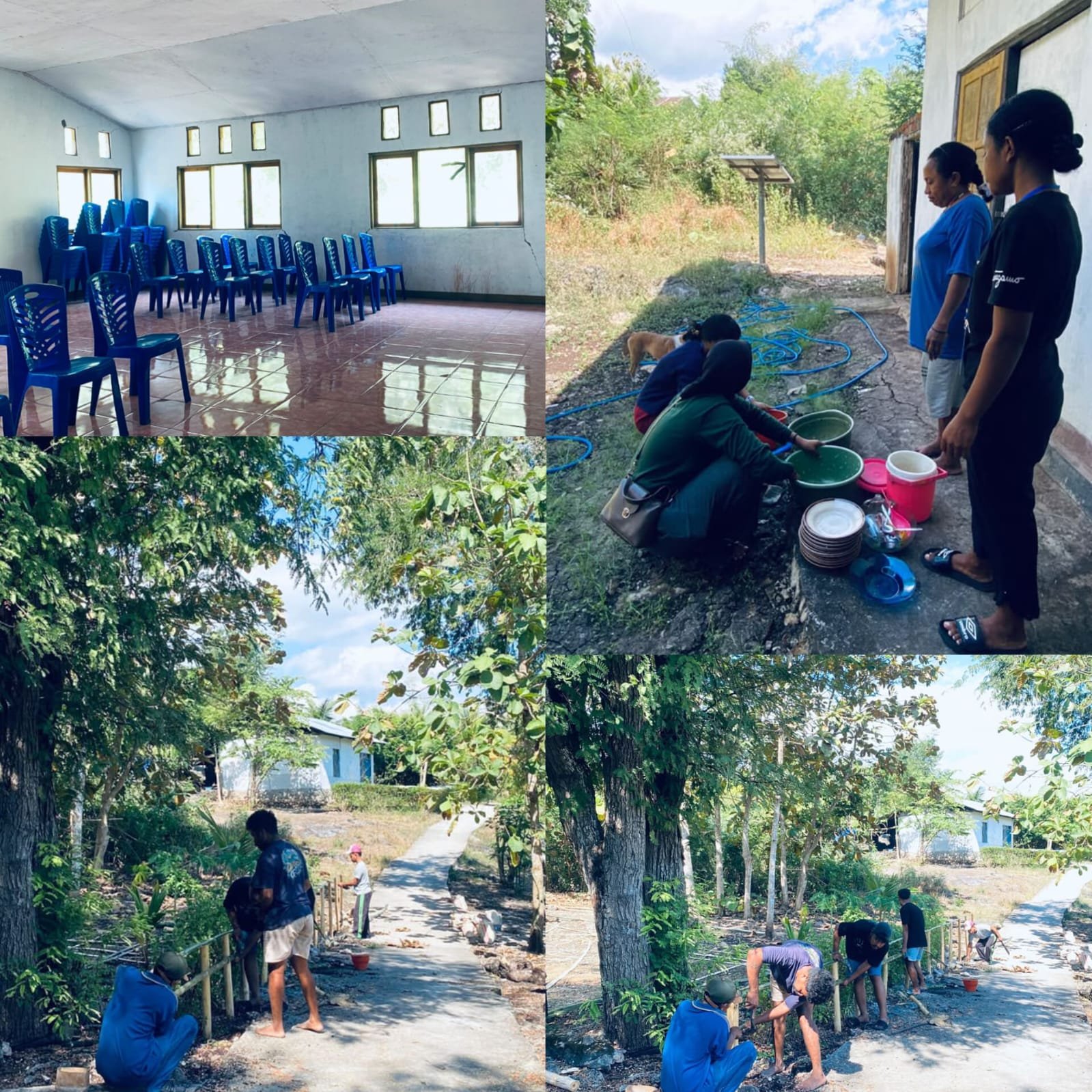 MAHASISWA KBPM DESA MADAR BERSAMA APARAT DESA DAN PEMUDA BERGOTONG ROYONG MEMBUAT PAGAR KANTOR DESA