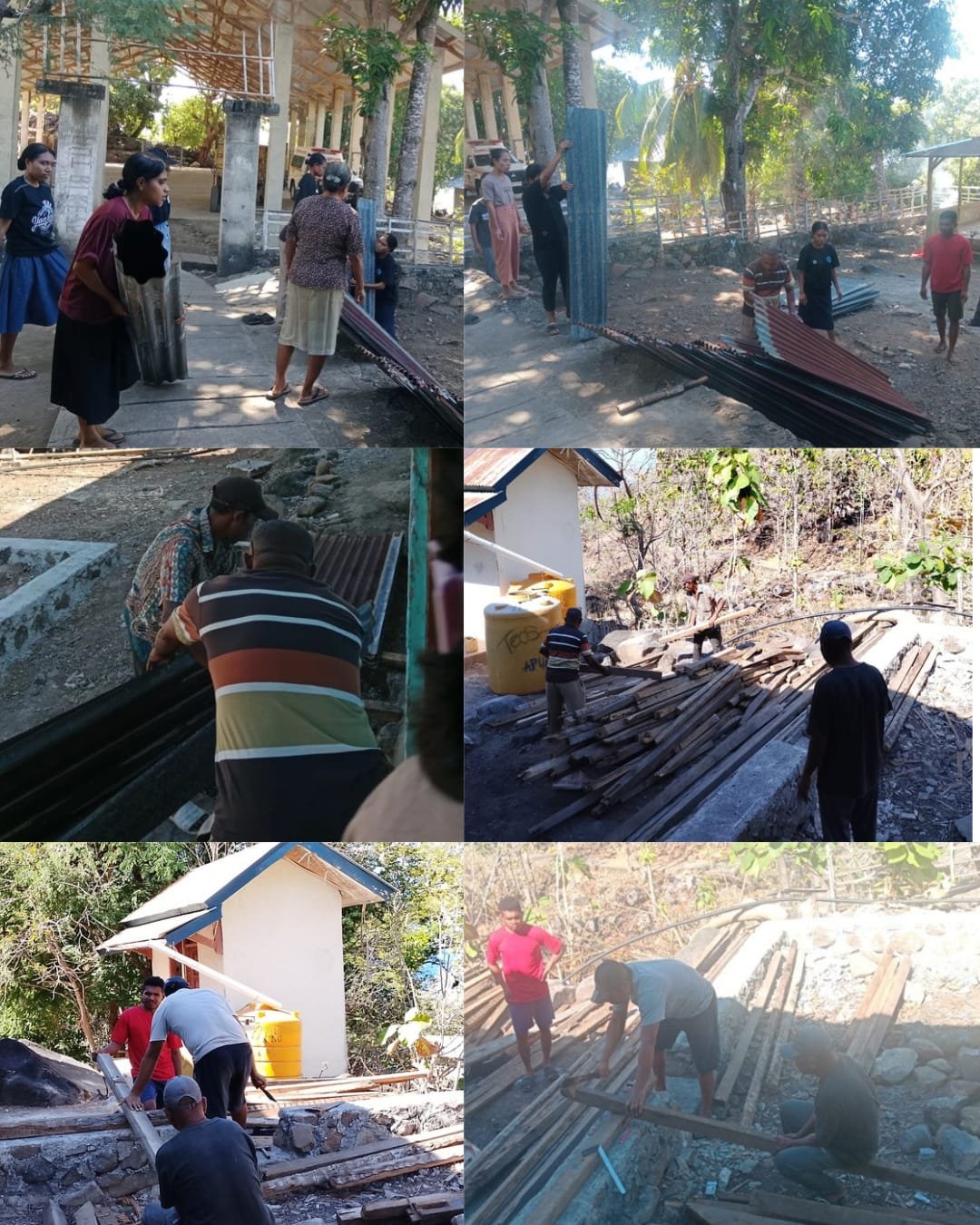 Mahasiswa KBPM Bersama Aparat Desa Maru Gotong Royong Persiapkan Bahan Pembuatan Gudang