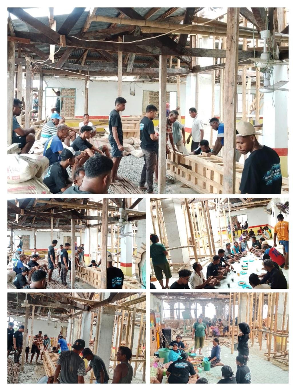 mahasiswa/i (KBPM) di  Desa Toang melaksanakan kegiatan gotong royong di masjid