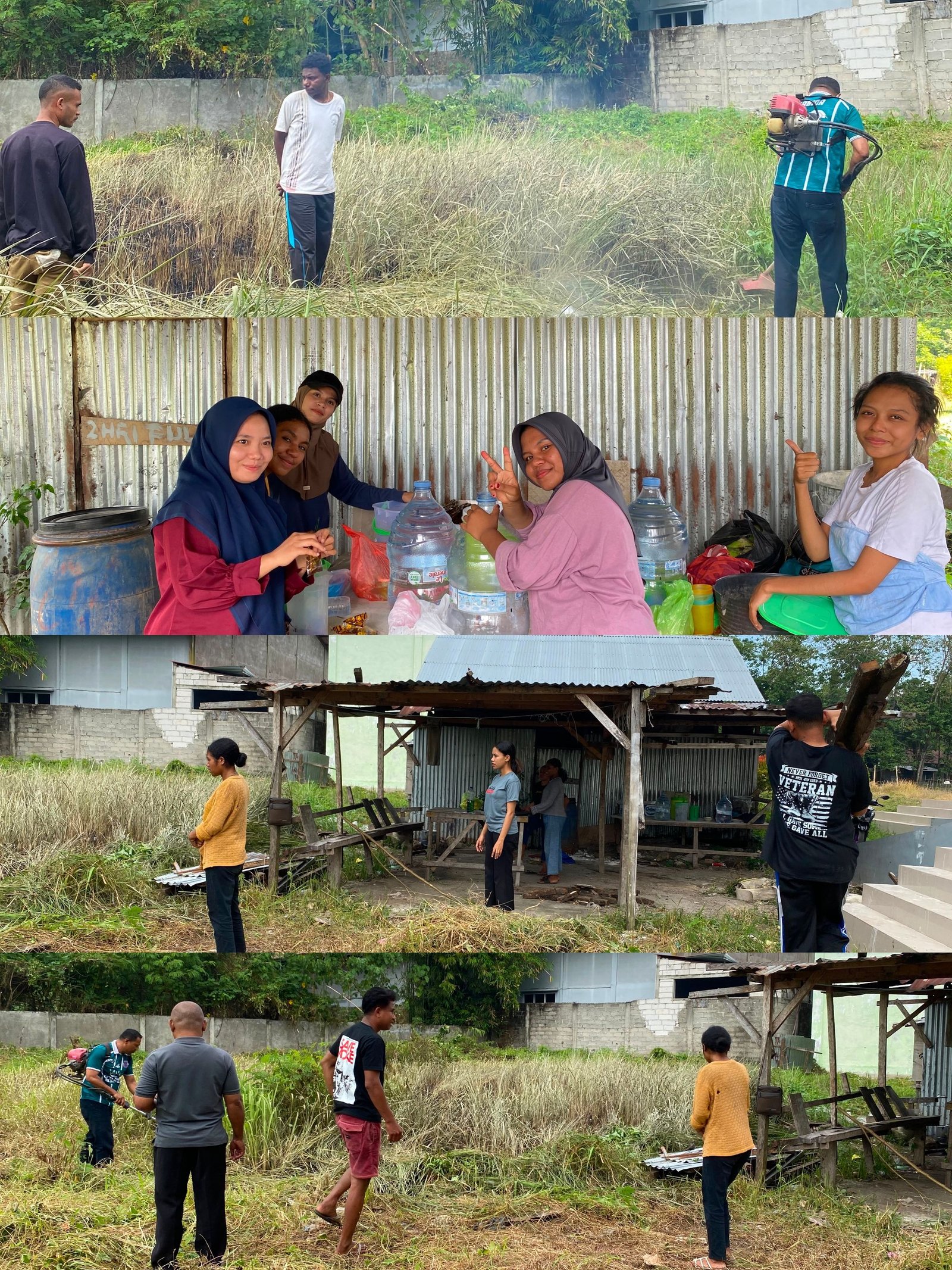 Mahasiswa KBPM Desa Kampus 2 melakukan pembersihan lahan di halaman depan Gedung Rektorat Baru Universitas Tribuana Kalabahi