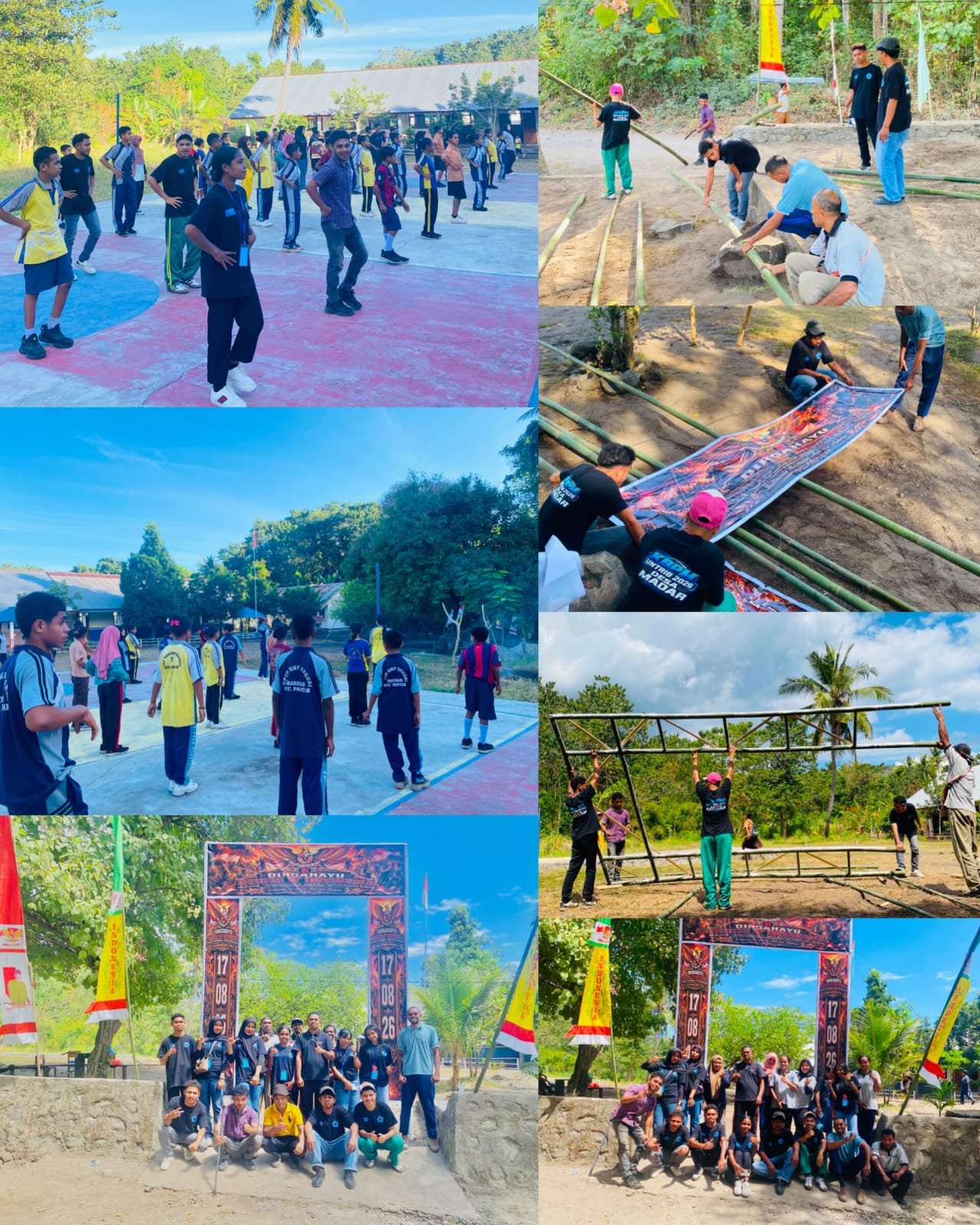 MAHASISWA KBPM UNTRIB BERSAMA SISWA DAN GURU MELAKUKAN SENAM PAGI SERTA MEMBANGUN GAPURA DI SMP N BANDAR