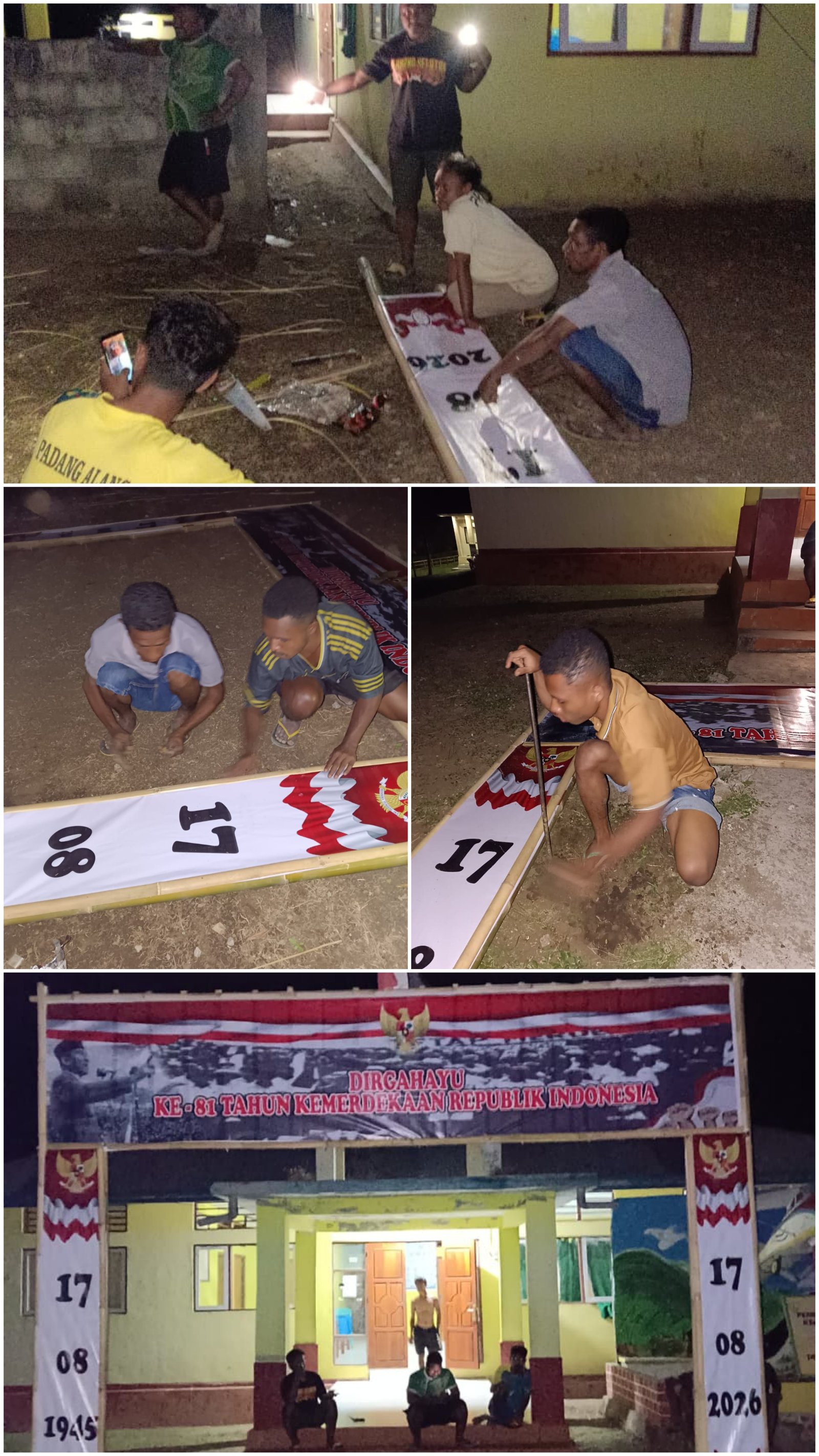 Mahasiswa KBPM untrib bersama pemerintah Desa Padang Alang bangun gapura sambut HUT RI